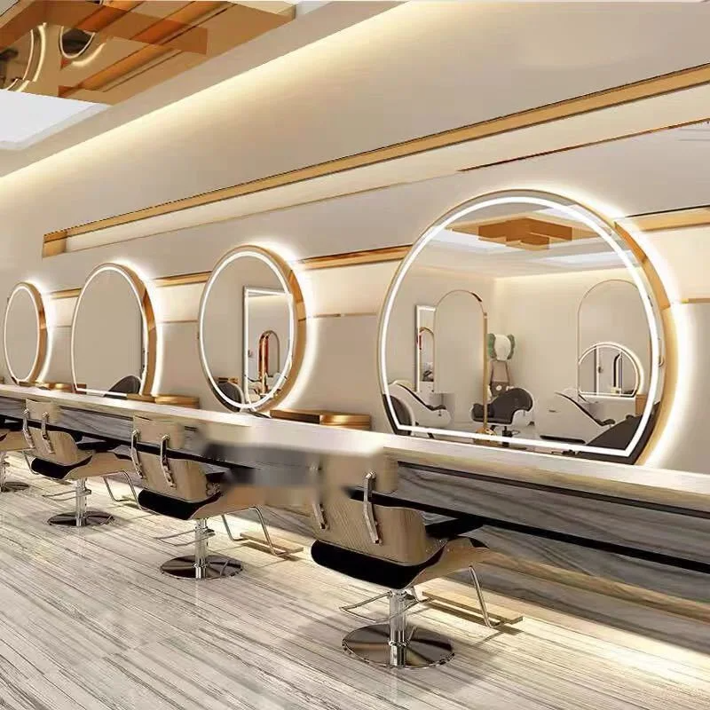 Salon de coiffure miroir Salon de coiffure rond miroir Table Salon de coiffure spécial européen verre Salon meubles