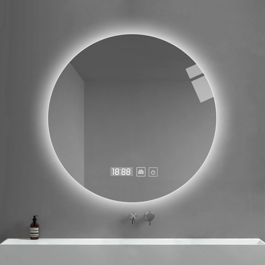 Miroir mural de salle de bain rétro-éclairé rond sans cadre à la maison moderne éclairé par LED