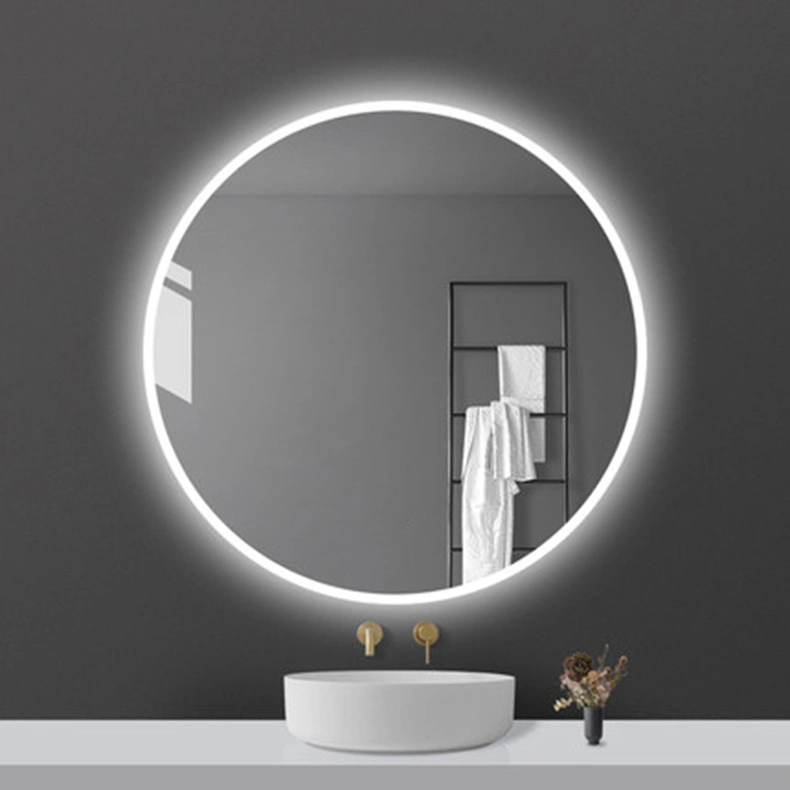 Miroir mural de salle de bain rétro-éclairé rond sans cadre à la maison moderne éclairé par LED