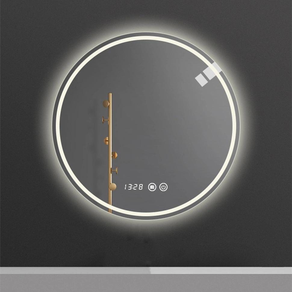 Miroir mural de salle de bain rétro-éclairé rond sans cadre à la maison moderne éclairé par LED