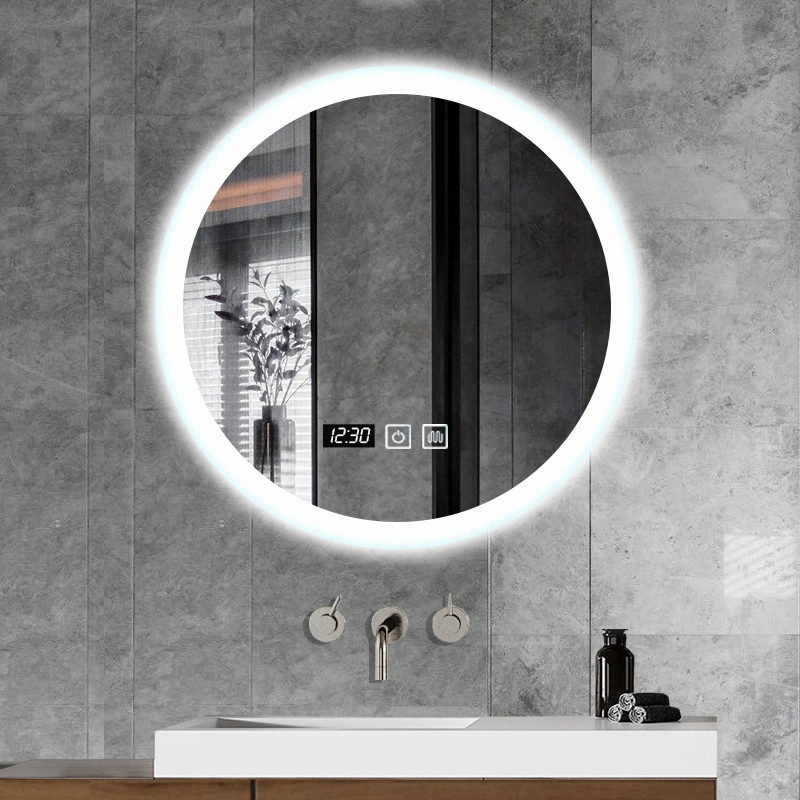 Miroir mural de salle de bain rétro-éclairé rond sans cadre à la maison moderne éclairé par LED