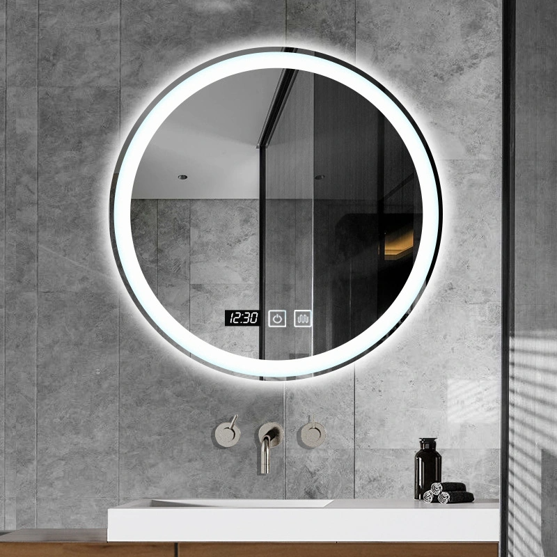 Miroir mural de salle de bain rétro-éclairé rond sans cadre à la maison moderne éclairé par LED