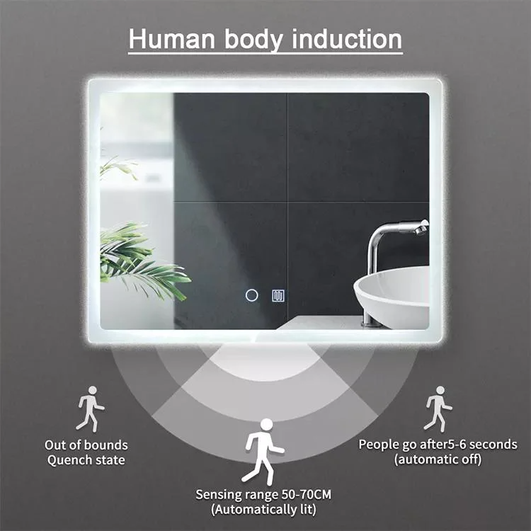 Haute Qualité Accueil Hôtel Centre Commercial SPA Salon Fitness Bord Lumière Désembuage Smart Mur Monté Rectangle Forme LED Lumière Salle De Bains Miroir