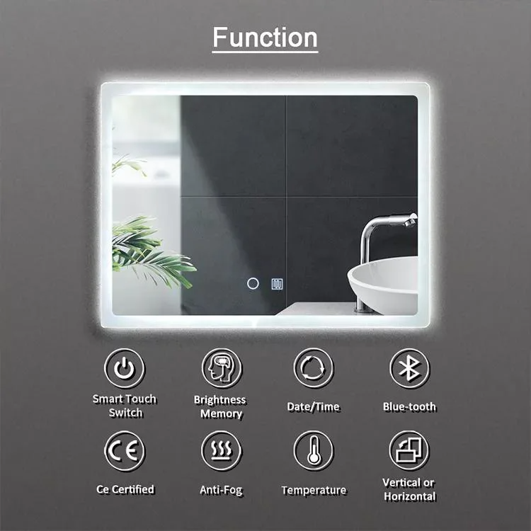 Haute Qualité Accueil Hôtel Centre Commercial SPA Salon Fitness Bord Lumière Désembuage Smart Mur Monté Rectangle Forme LED Lumière Salle De Bains Miroir